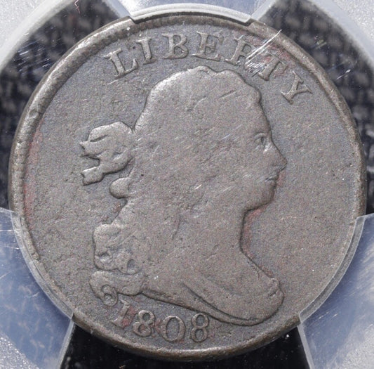 1808 Draped Bust Half Cent PCGS VG Details – Env. Damage – Rotated Dies C-3