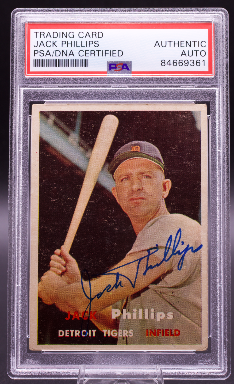 1957 Topps Jack Phillips #307 PSA Authentic Auto Signed Detroit Tigers Vintage