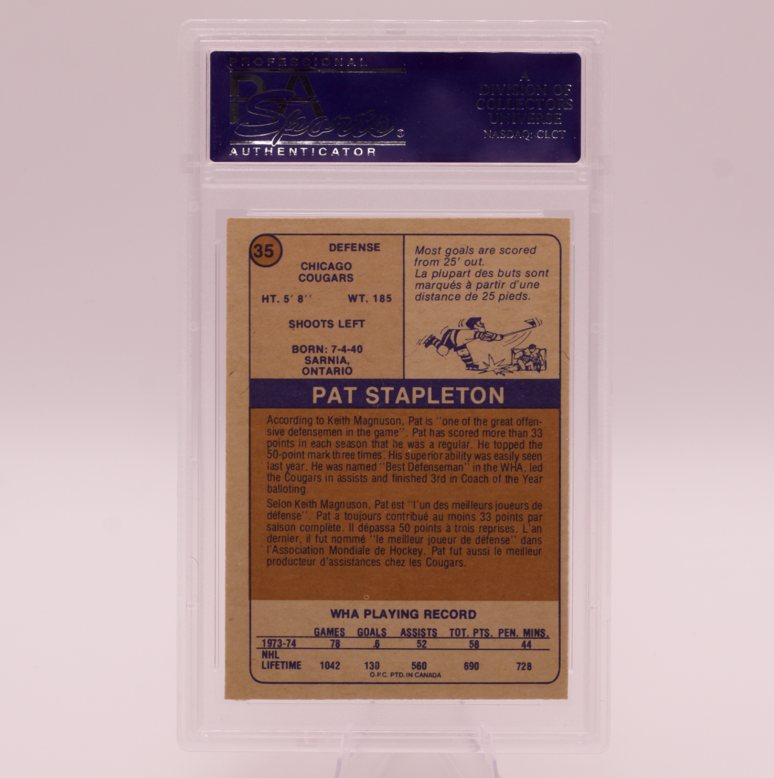 1974 O-Pee-Chee WHA Pat Stapleton #35 PSA 8 NM-MT Chicago Cougars Hockey