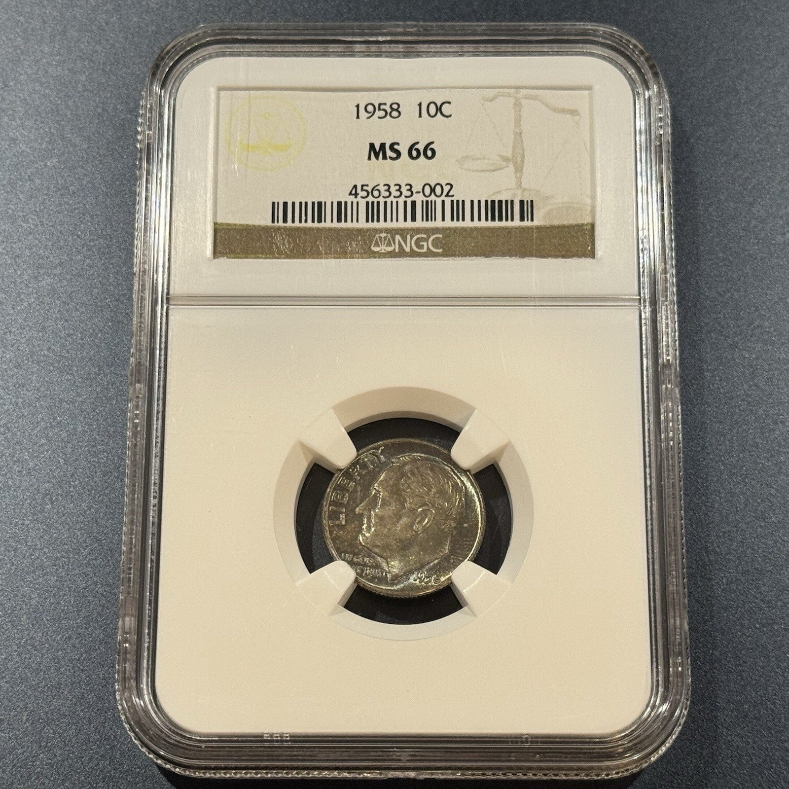 1958 Roosevelt Dime MS66 NGC • Brilliant Uncirculated • Toner