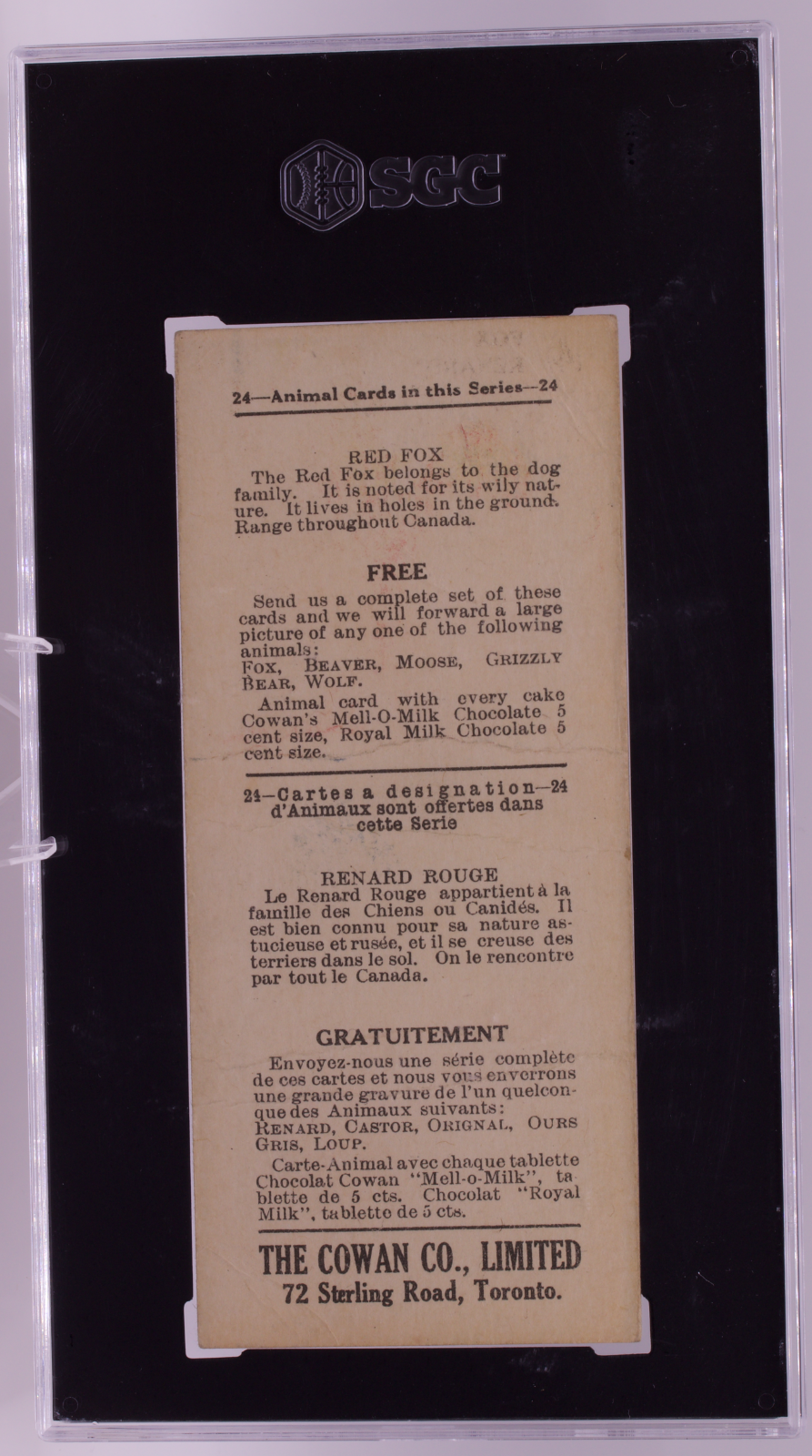 1920 Cowan Co V2 Animal Cards #14 Fox SGC 1 PR Canadian Chocolate