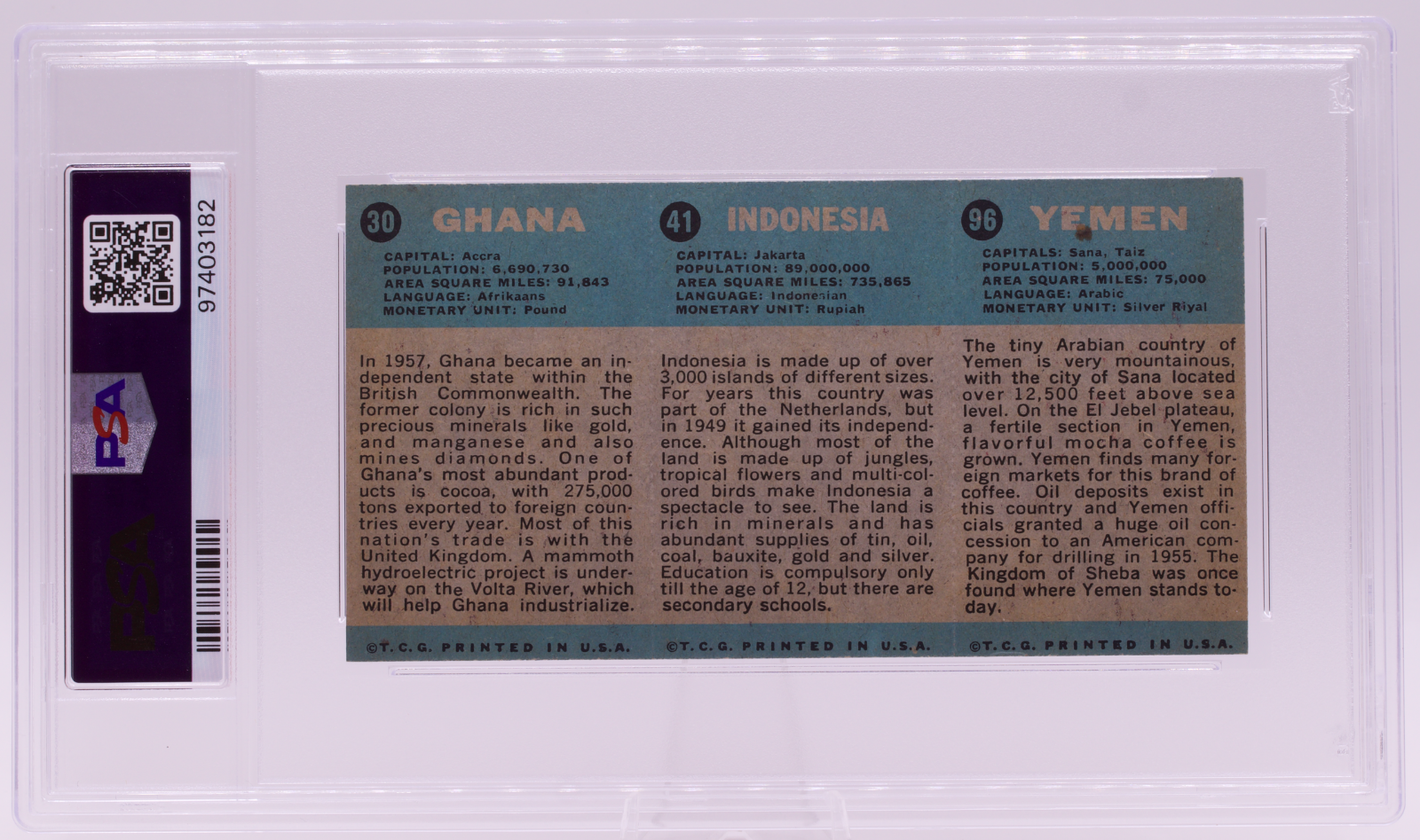 Flag Midgee 1963 Yemen/Indonesia/Ghana 3-Card Strip PSA 5 EX Vintage