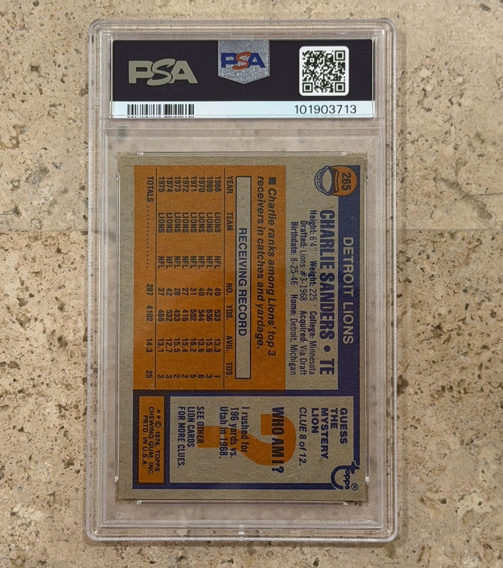 1976 Topps #265 Charlie Sanders PSA 8 NM-MT Detroit Lions HOF Vintage Football