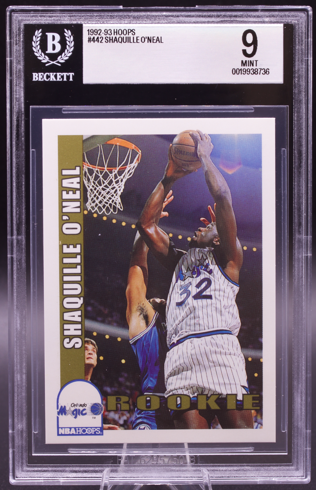 1992-93 Hoops Shaquille O'Neal #442 Beckett BGS 9 Mint Orlando Magic Rookie RC