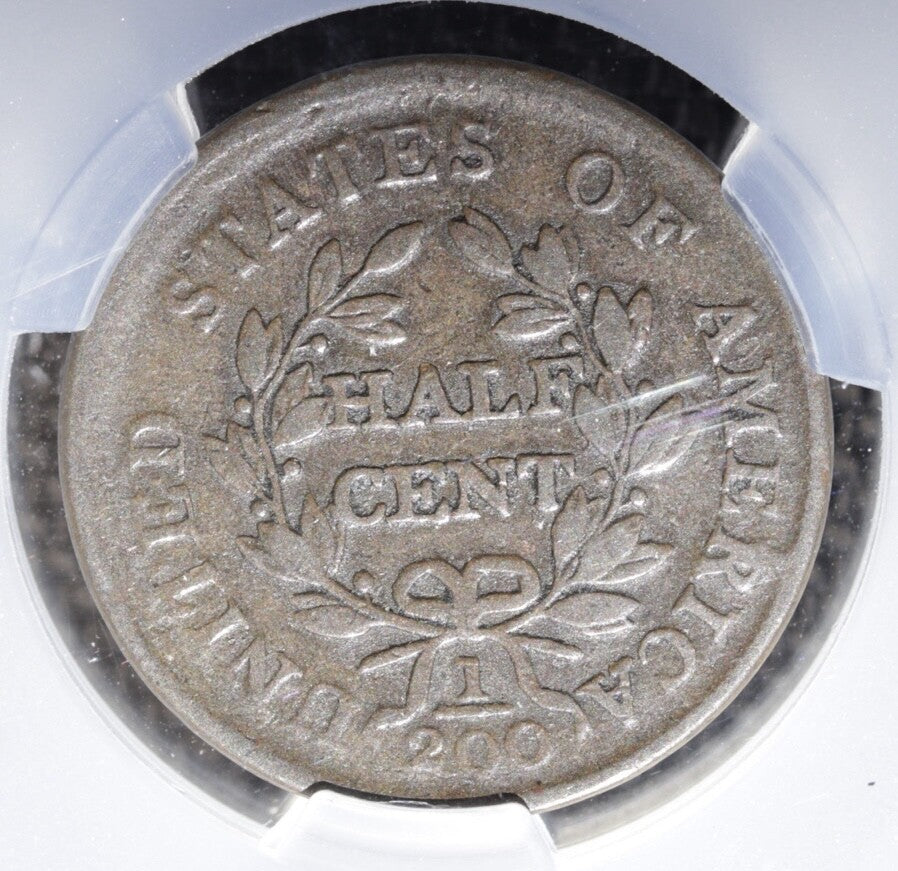 1804 Draped Bust Half Cent CAC VF Details • Cleaned • Crosslet 4, Stems • C-10
