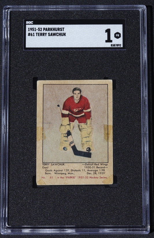 1951-52 Parkhurst #61 Terry Sawchuk SGC 1 PR • Detroit Red Wings HOF Goalie
