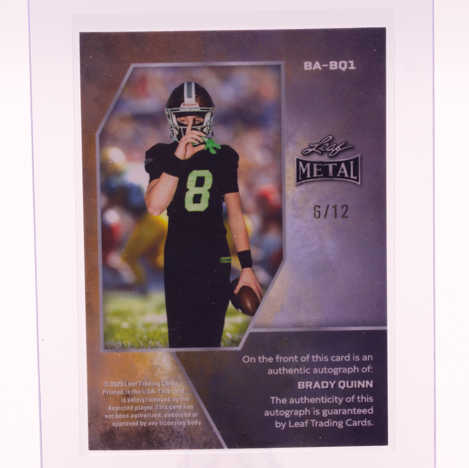 2026 Leaf Metal Brady Quinn Auto /12 Prismatic Silver BA-BQ1 Chaminade QB 2028