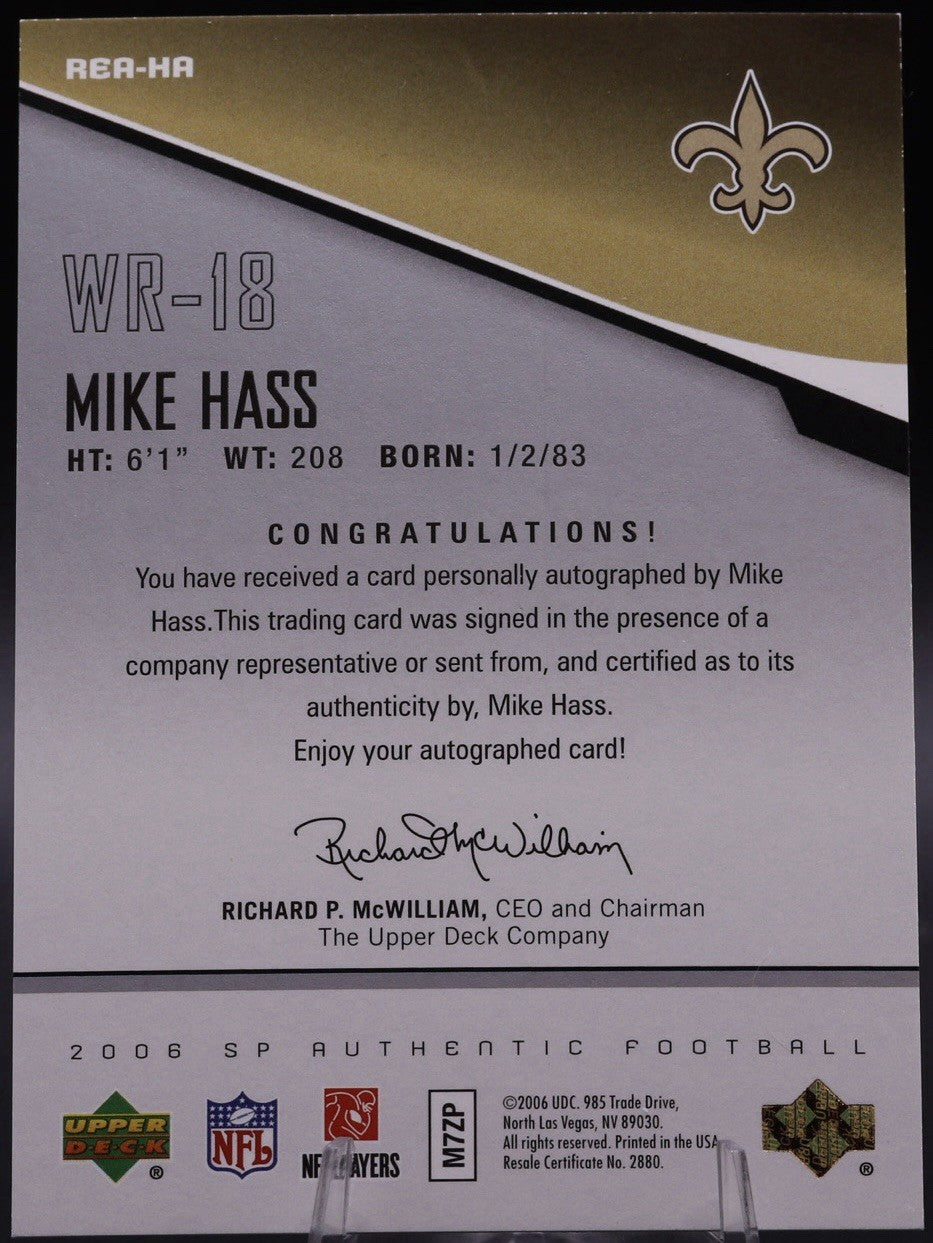 2006 SP Authentic Mike Hass Rookie Auto /100 Saints WR • Clean Bold Ink