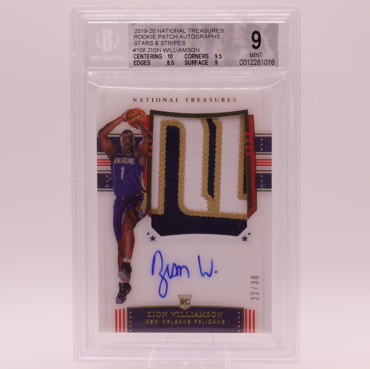 2019-20 Panini National Treasures Zion Williamson RPA /30 BGS 9 MINT Auto 10 RC