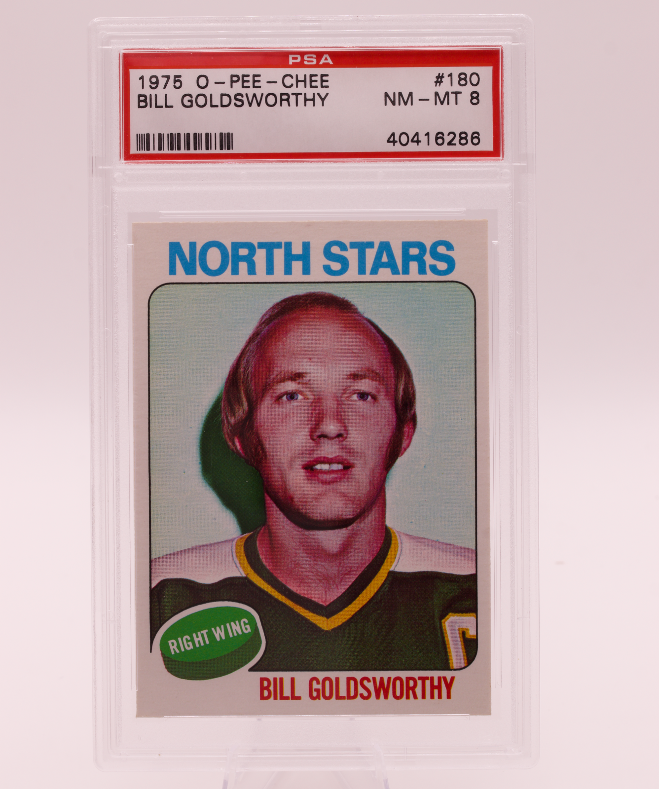 1975 O-Pee-Chee #180 Bill Goldsworthy PSA 8 NM-MT Minnesota North Stars Hockey