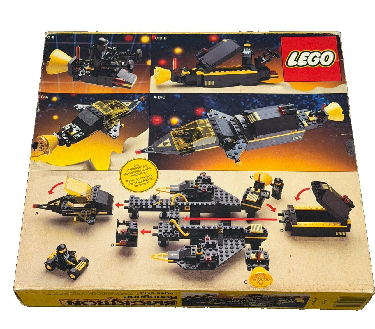 Vintage 1987 LEGO LEGOLAND Space Blacktron Renegade #6954 Open Box Sealed Bags
