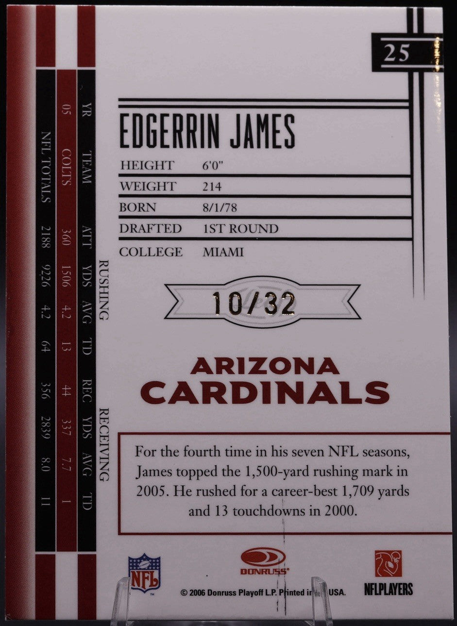 2006 Edgerrin James Auto #10/32 • Gridiron Gear Gold Holofoil • HOF RB Cardinals