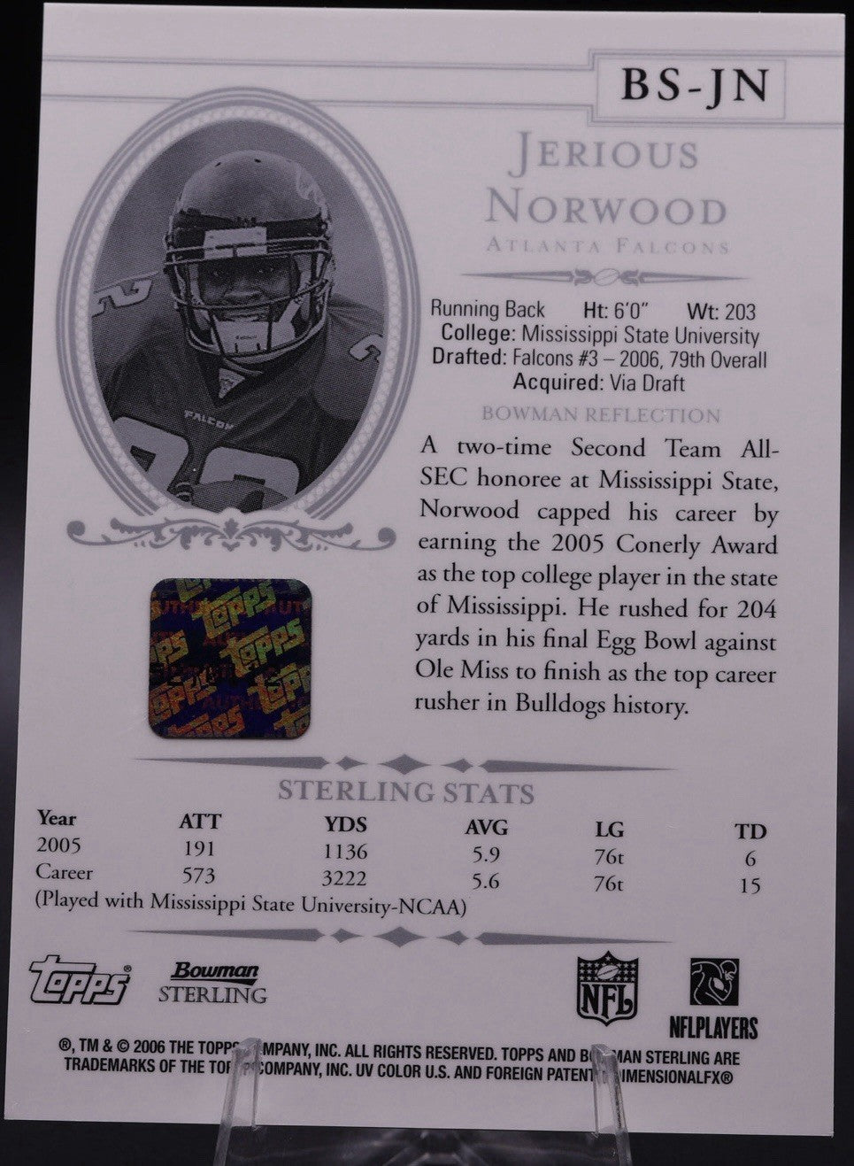 2006 Bowman Sterling Auto Jerious Norwood #BS-JN Rookie Auto RC