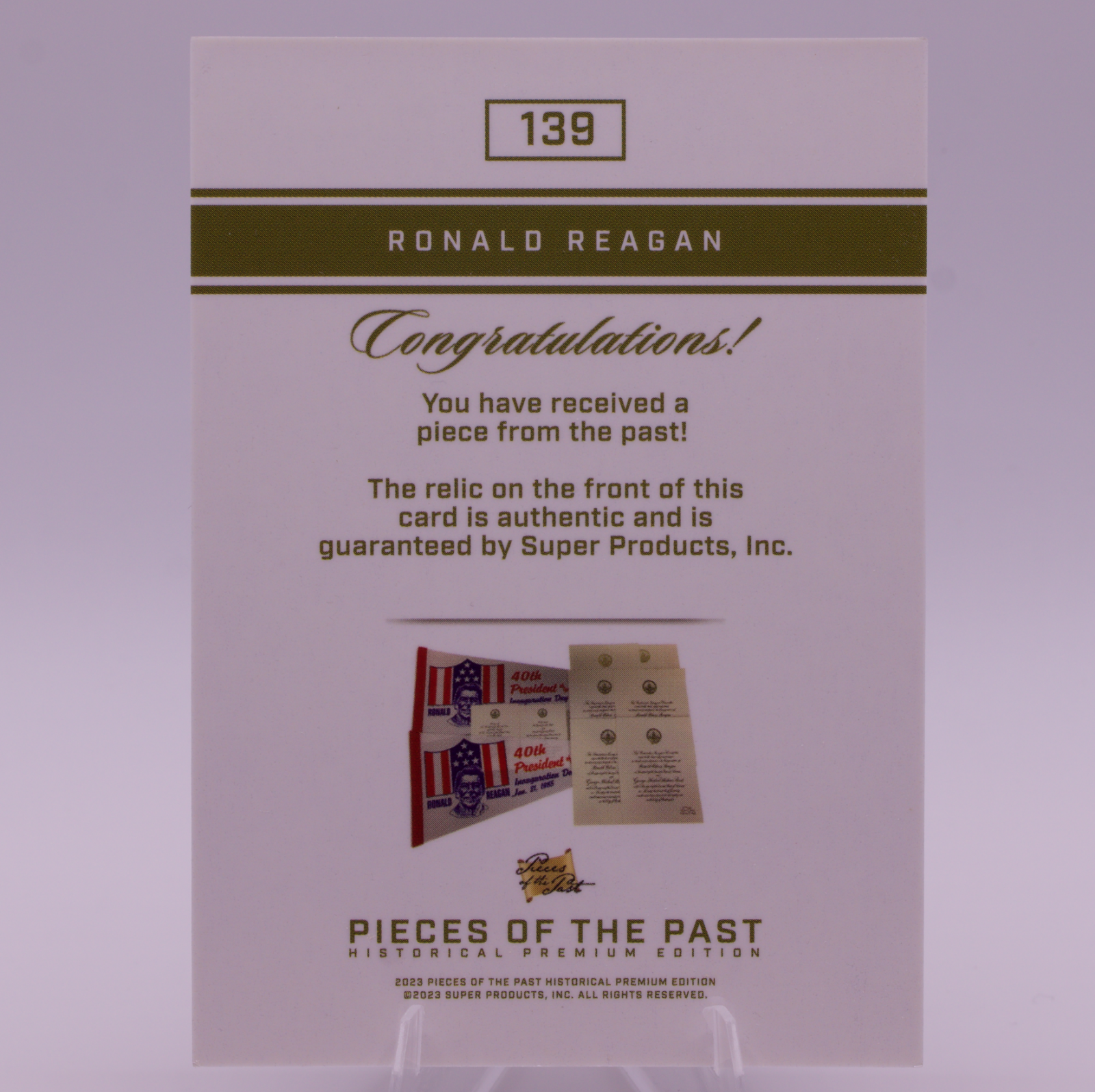 Ronald Reagan Authentic Relic Card 2023 Pieces of the Past #139 40th President