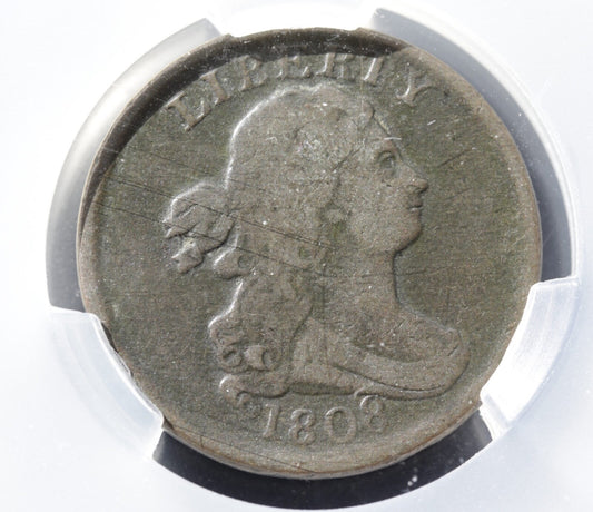 1808 Draped Bust Half Cent CAC VG Details Corrosion Early US Copper Coinage