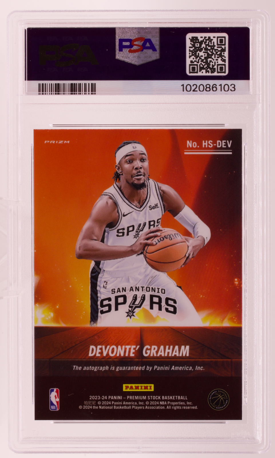2023-24 Hoops Premium Stock Devonte Graham Hot Signature Ice Prizm PSA 10 Spurs