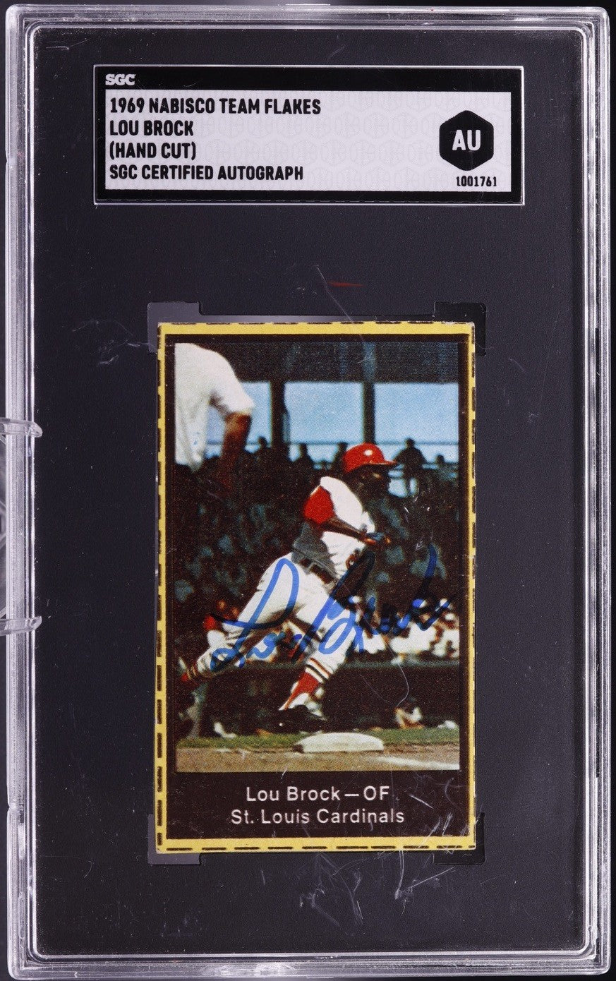 1969 Nabisco Team Flakes Lou Brock Hand-Cut Auto SGC AU St. Louis Cardinals