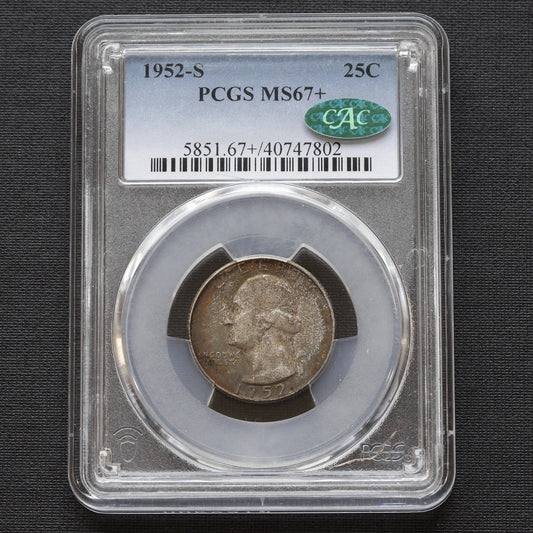 1952-S Washington Quarter PCGS MS67+ CAC • Multi-Color Toned Gem