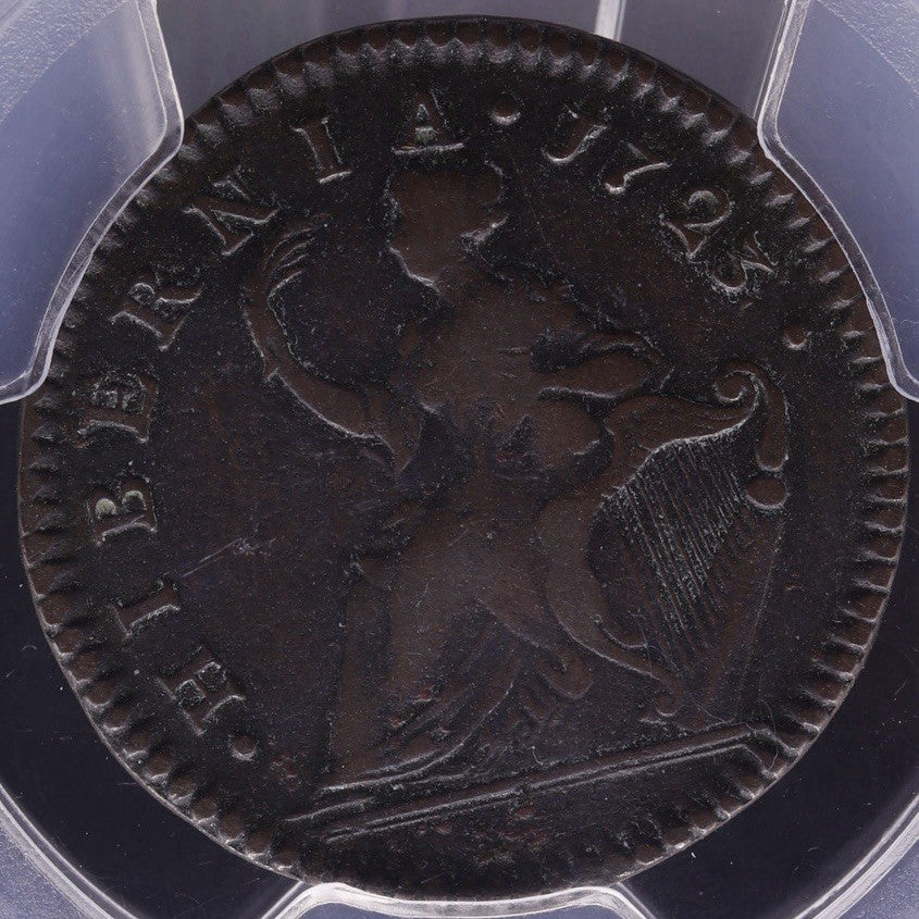 1723/2 Hibernia Halfpenny Copper Colonial PCGS VF25 Wood's Coinage Overdate
