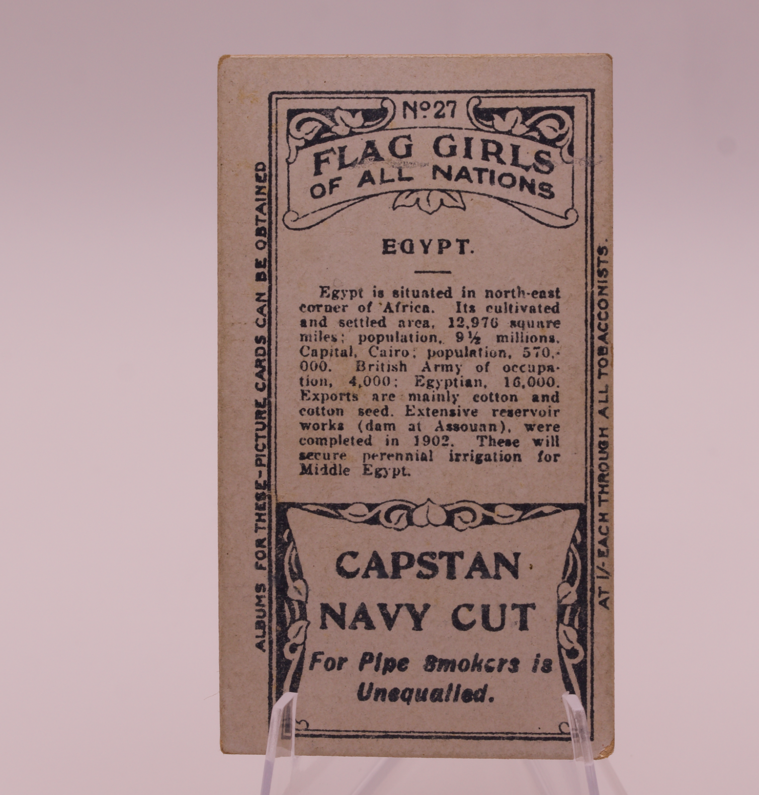 1908 Wills Flag Girls of All Nations #27 EGYPT Capstan Navy Cut Tobacco Card