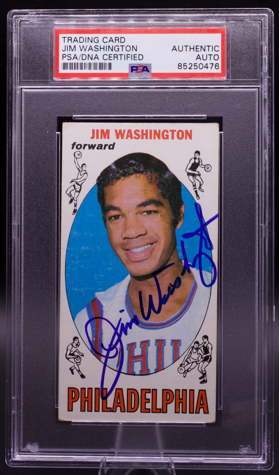 1969 Signed Topps Jim Washington #17 PSA DNA Authentic Auto 76ers Tallboy