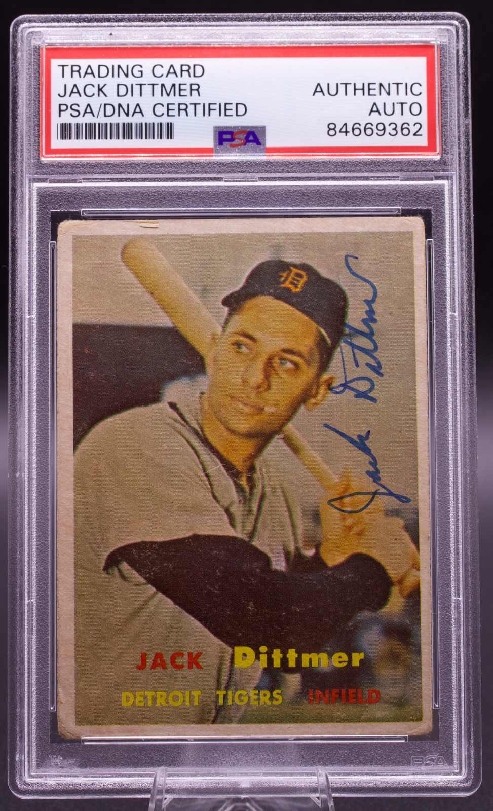 1957 Topps Jack Dittmer #282 PSA Authentic Auto Signed Detroit Tigers Vintage