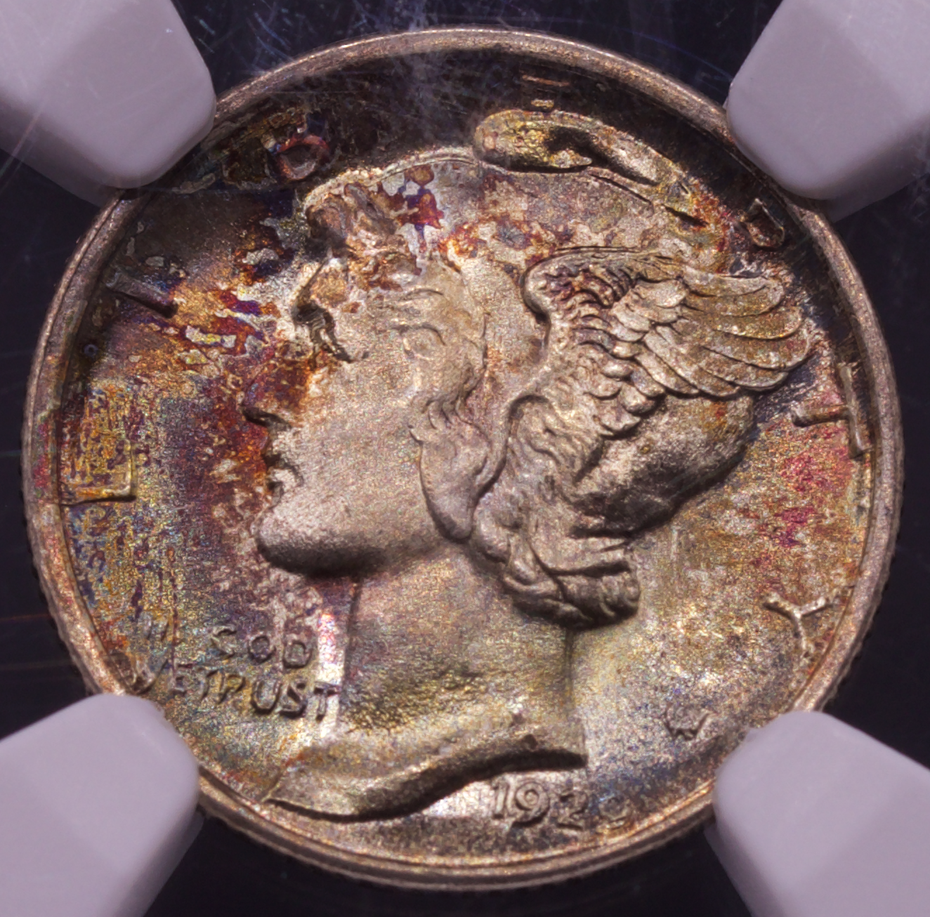 1929-D Mercury Dime NGC MS 67 FB Full Bands Toned Superb Gem 90% Silver 10C