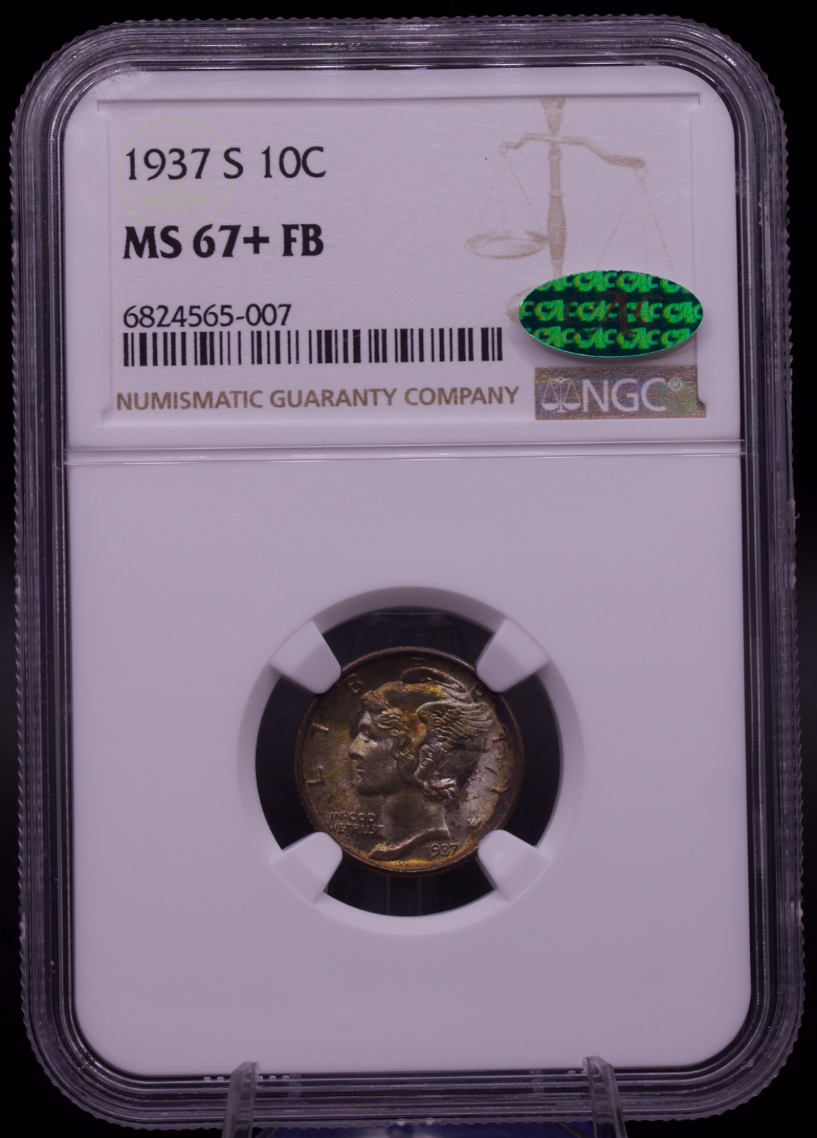 1937-S Mercury Dime NGC MS 67+ FB CAC Silver Coin US Rare - Key Date
