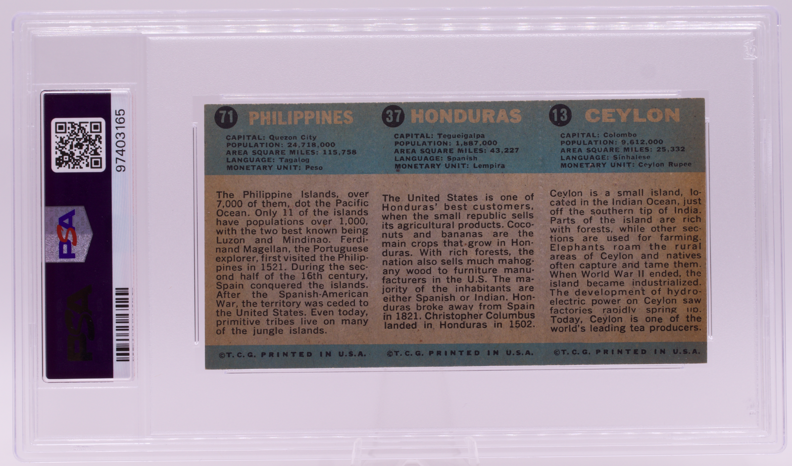 1963 Flag Midgee Cards Ceylon Honduras Philippines PSA EX-MT 6