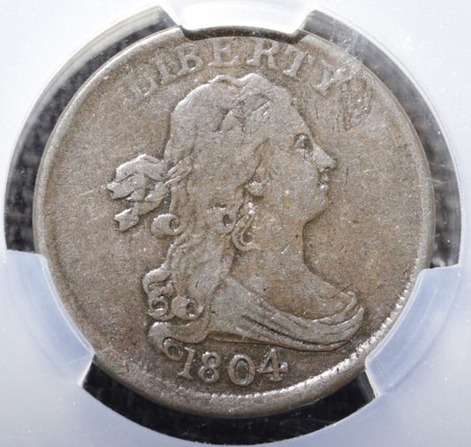 1804 Draped Bust Half Cent CAC VF Details • Cleaned • Crosslet 4, Stems • C-10