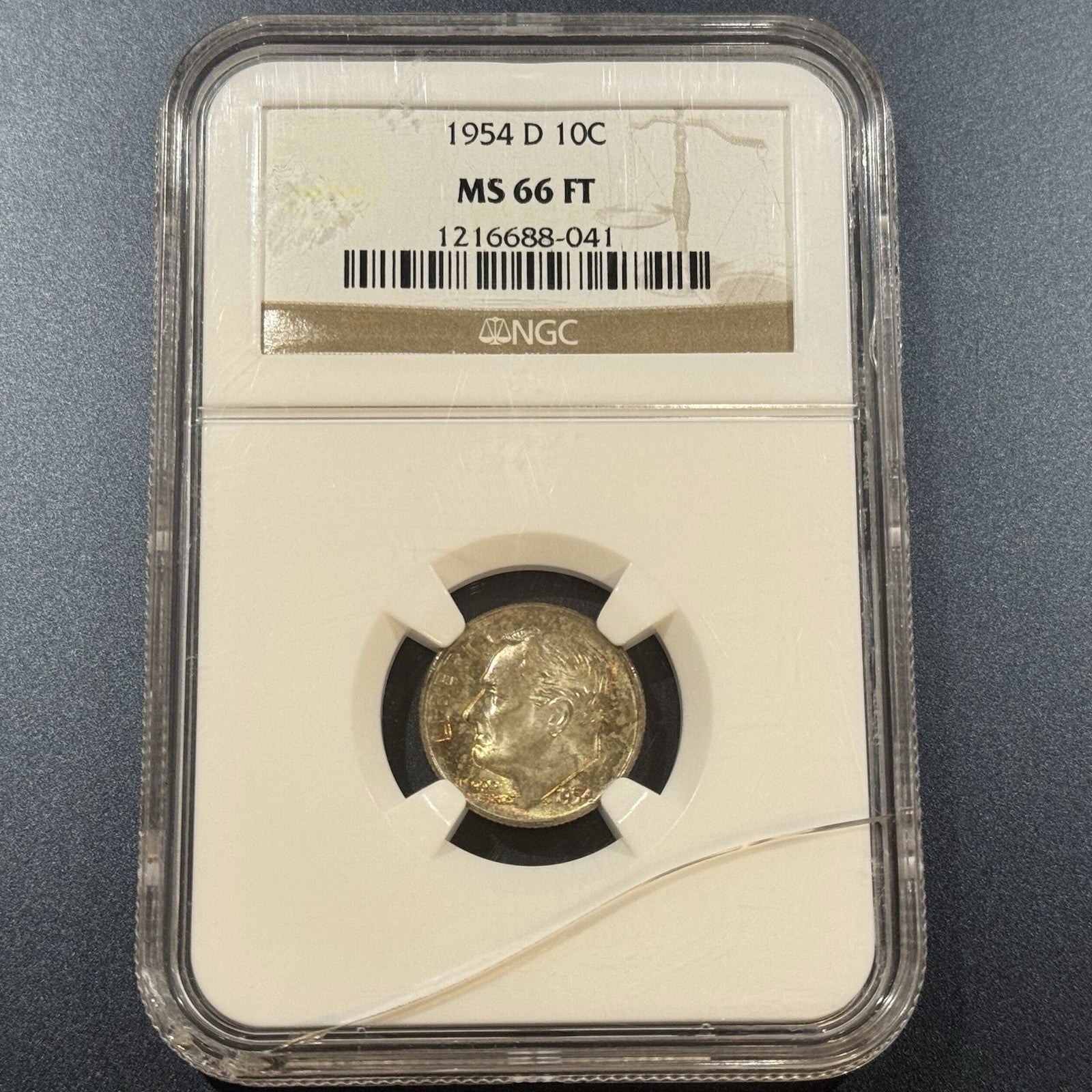 1954-D Roosevelt Dime MS66 FT NGC • Full Torch Bands