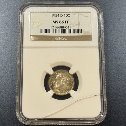 1954-D Roosevelt Dime MS66 FT NGC • Full Torch Bands
