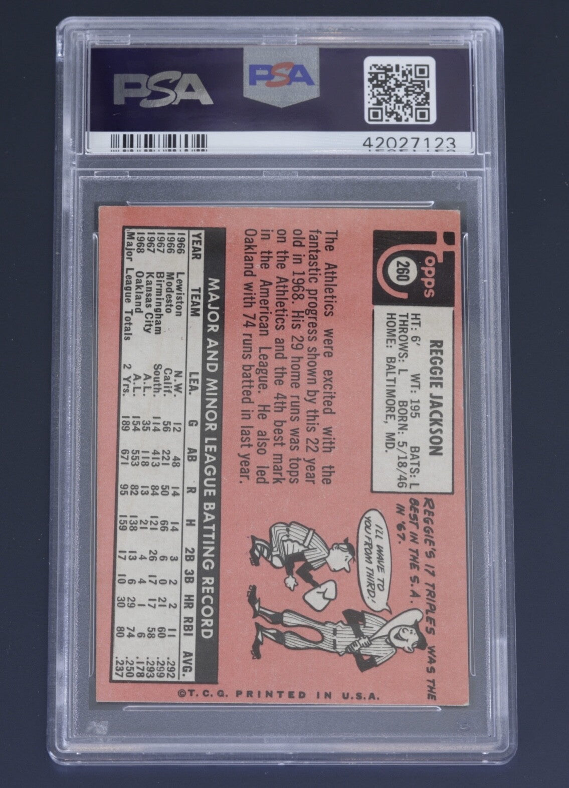 Signed 1969 Topps Reggie Jackson Rookie #260 PSA/DNA Auto 10 HOF 93