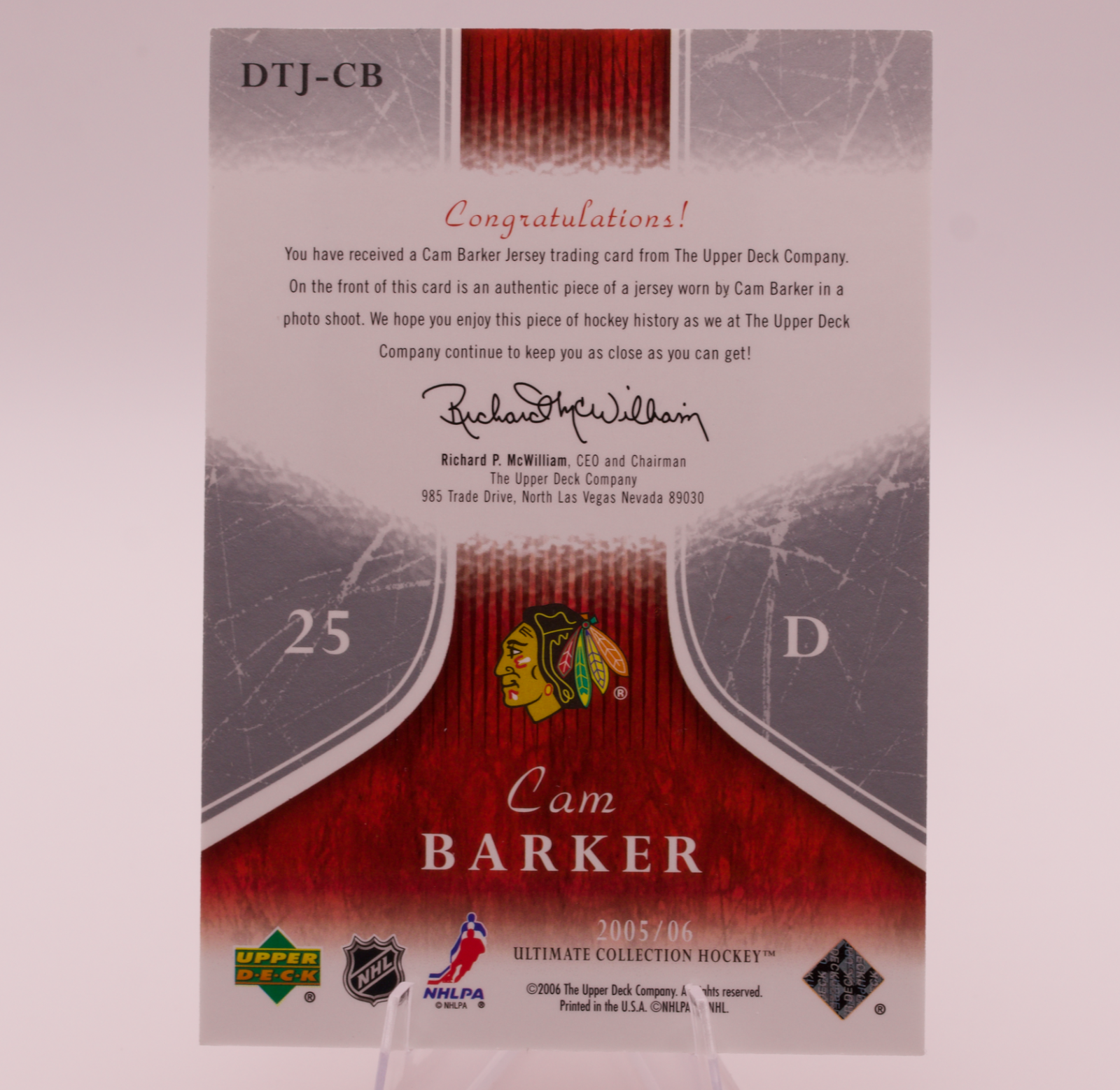 2005-06 Upper Deck Ultimate Collection Cam Barker Debut Threads Jersey /250