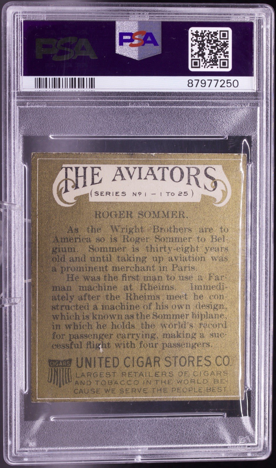 1911 T38 The Aviators ROGER SOMMER Gold Back PSA 4 VG-EX - High Grade & Rare