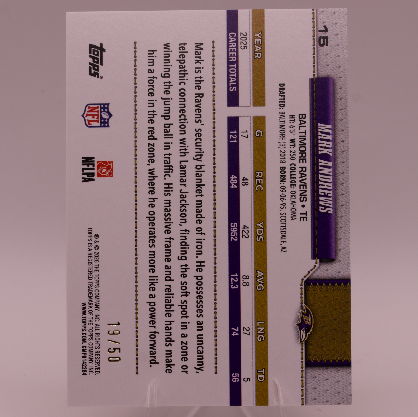 2026 Topps Flagship #15 Mark Andrews Gold /50 Baltimore Ravens Numbered Parallel