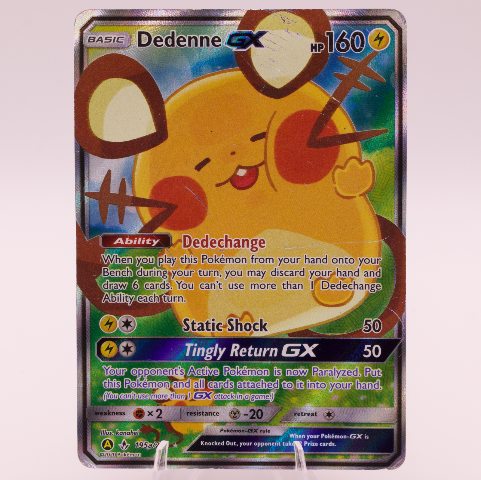 Pokemon Dedenne GX 195a/214 Alt Art Unbroken Bonds Kanahei Heavily Played Damage