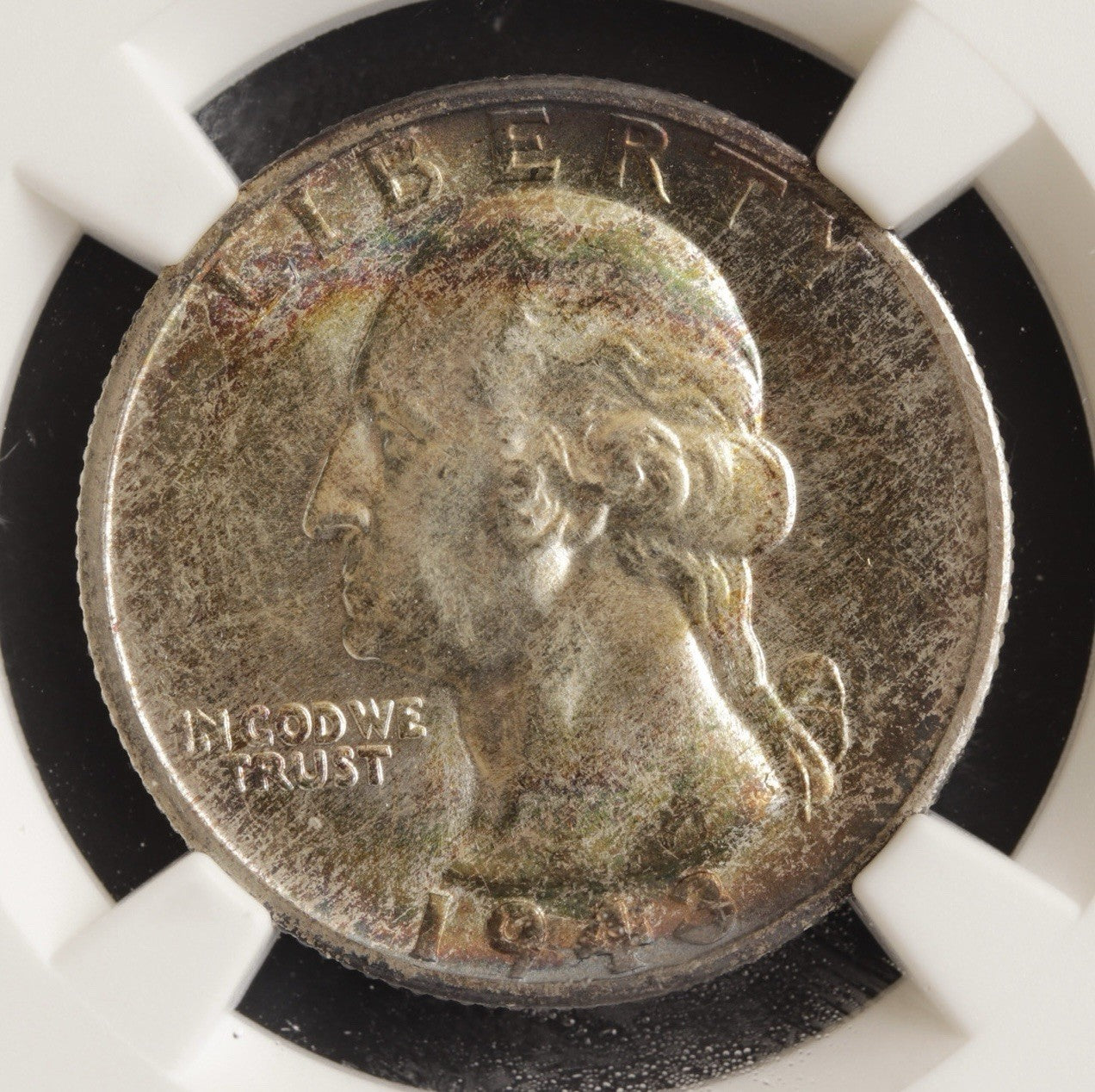 1943-S Washington Quarter NGC MS67 • WWII Silver Era Deep Red Rainbow Patina