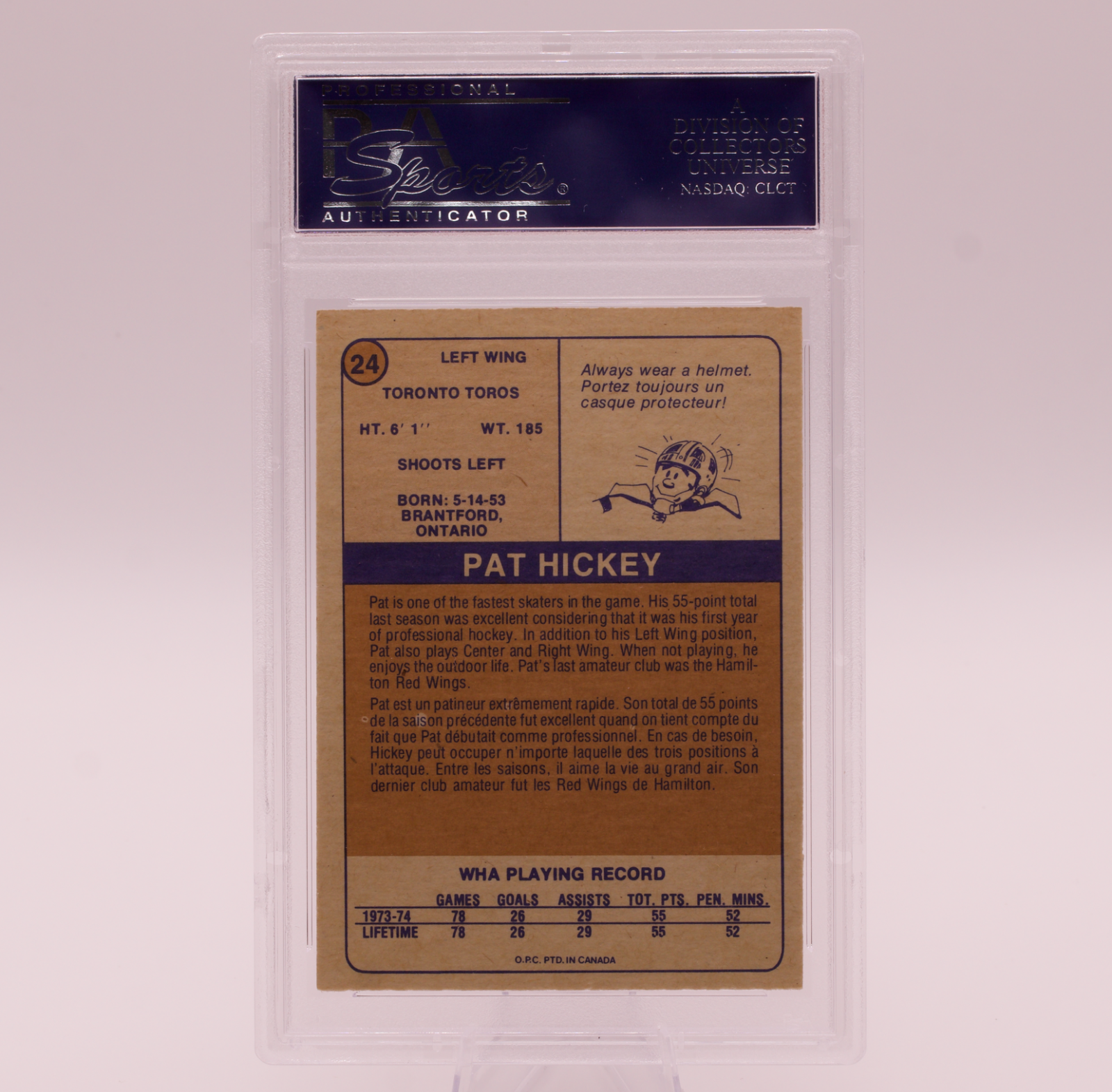 1974 O-Pee-Chee WHA Pat Hickey #24 PSA 8 NM-MT Toronto Toros Rookie Card