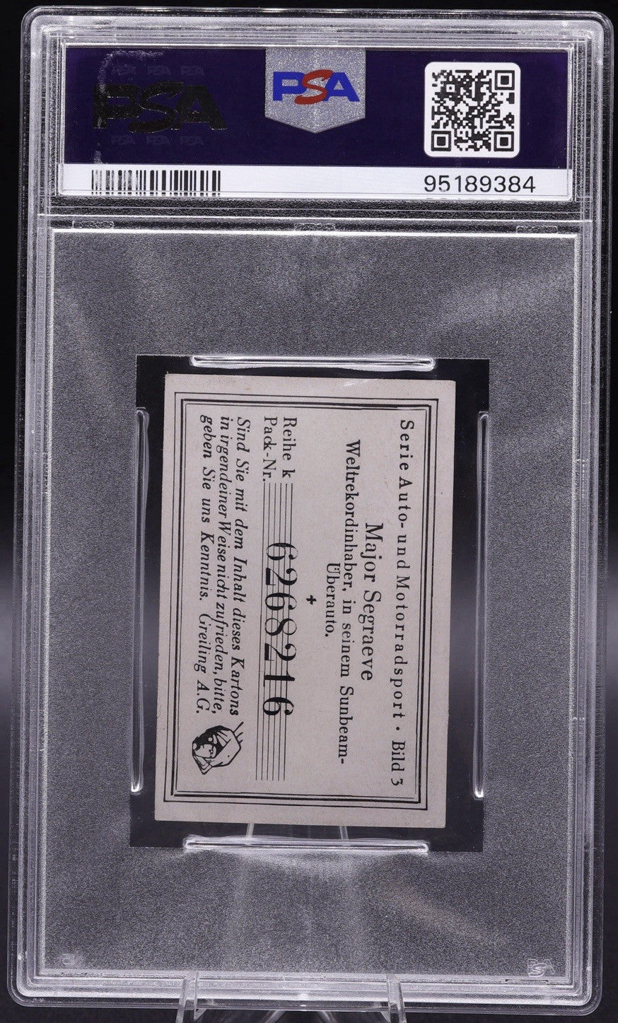1926 Greiling Major Segrave Auto PSA 6.5 EX-MT+ Vintage Tobacco Card Racing #3