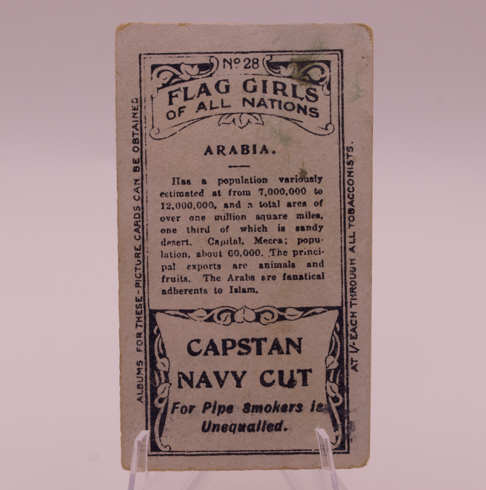 1908 Wills Flag Girls of All Nations #28 ARABIA Capstan Navy Cut Tobacco Card