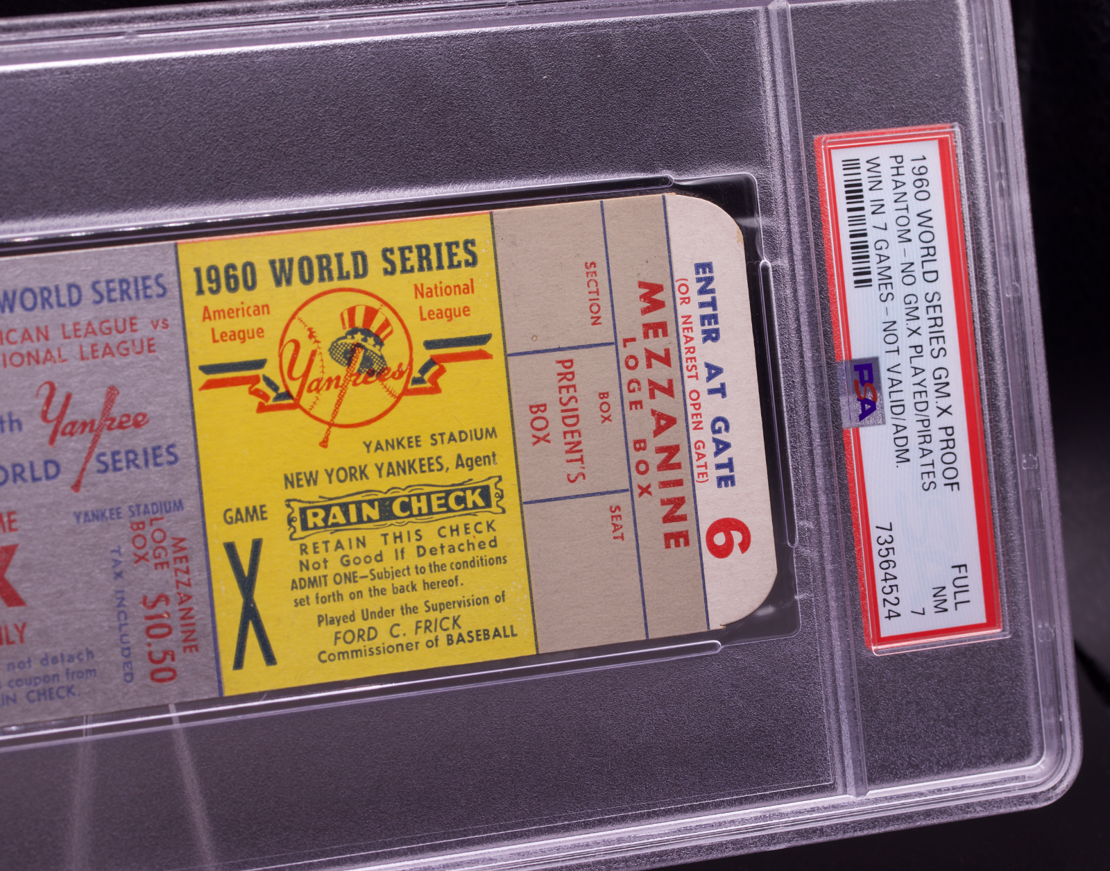 1960 World Series Game 7 Phantom Ticket PSA 7 NM Yankees • POP 1 - None Higher !