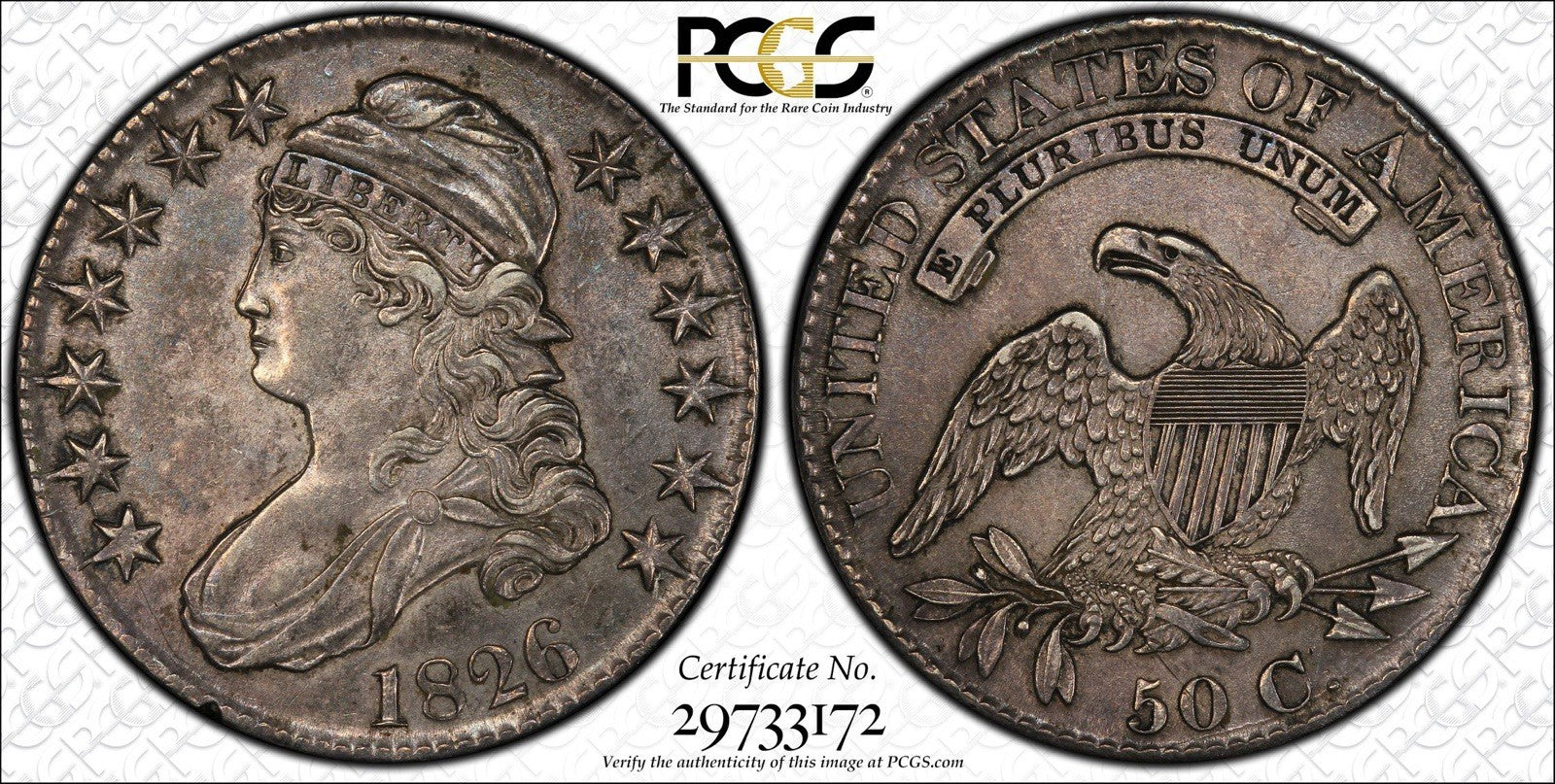 1826 Capped Bust Half Dollar O-104a Link PCGS AU55 Original Toned Silver Coin