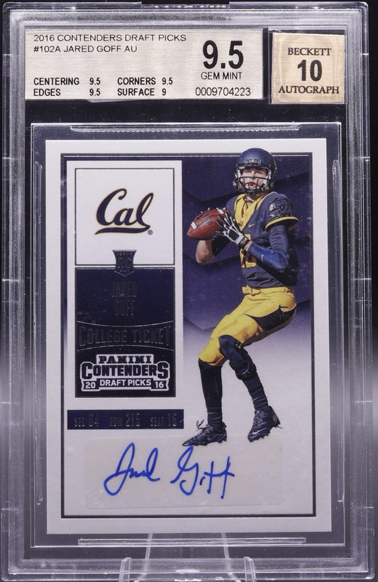 2016 Contenders Draft Picks Jared Goff RC Auto BGS 9.5 Gem Mint / Auto 10