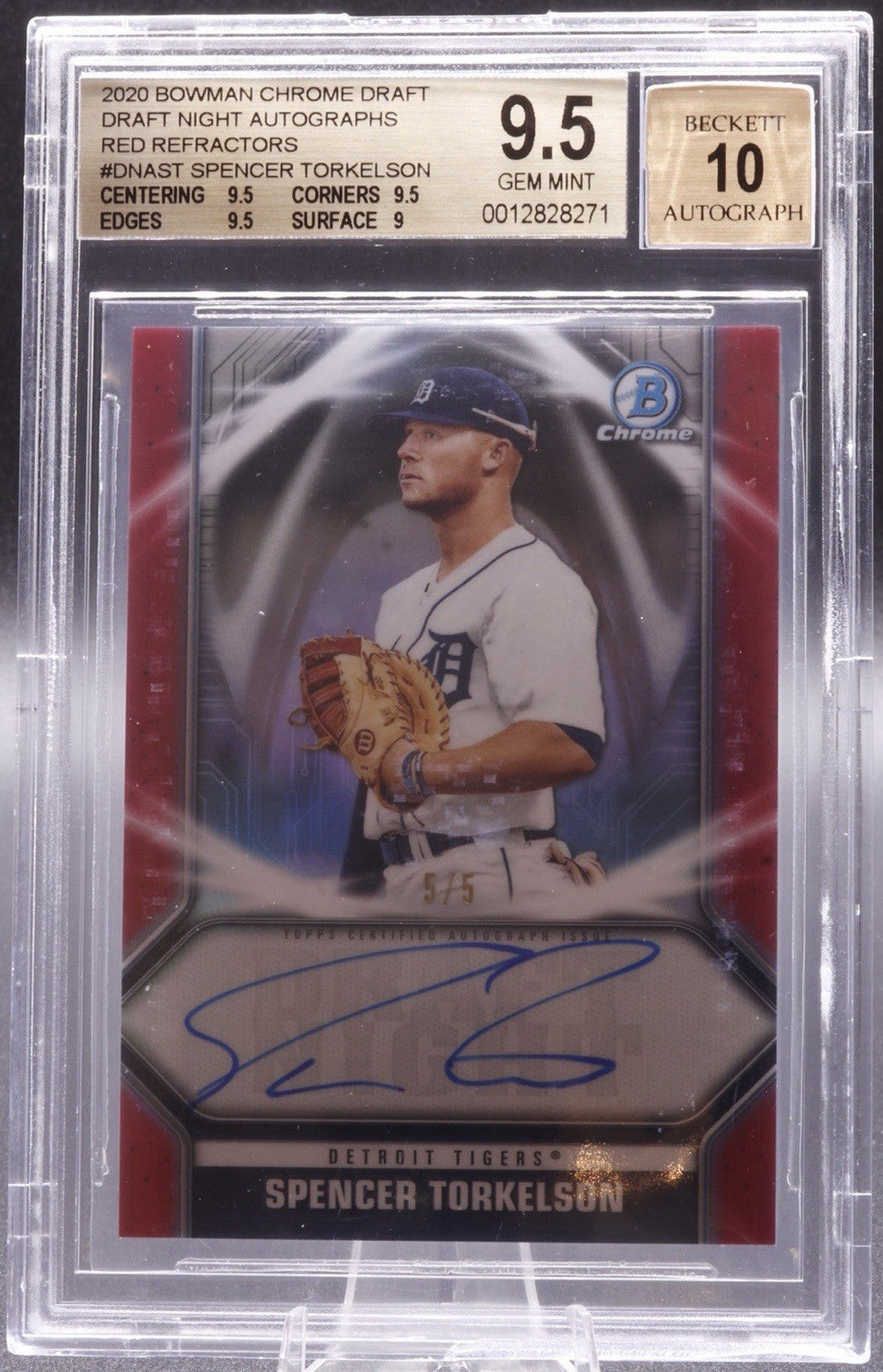 2020 Bowman Draft Spencer Torkelson Red Refractor BGS 9.5 Auto 10 RARE RC /5