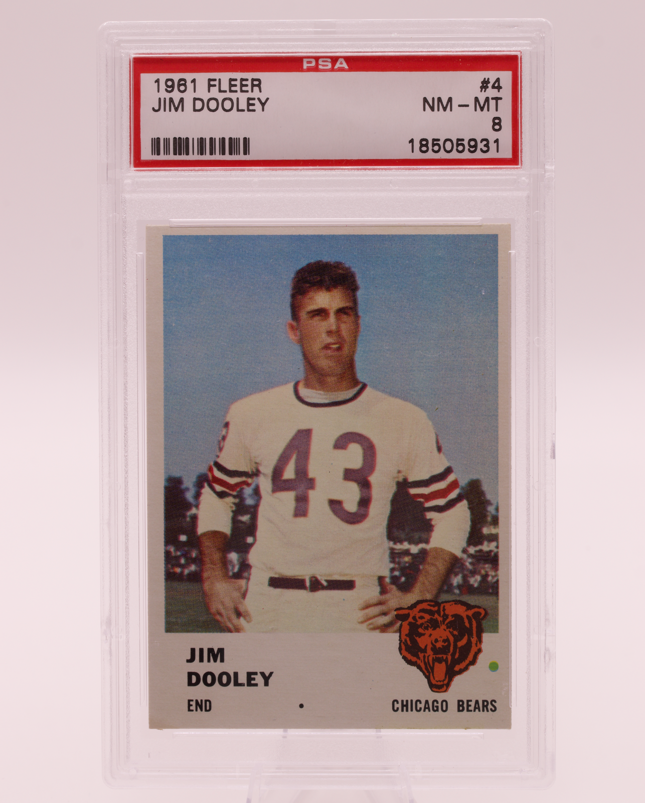 1961 Fleer #4 Jim Dooley PSA 8 NM-MT Chicago Bears End Miami Hurricanes Card