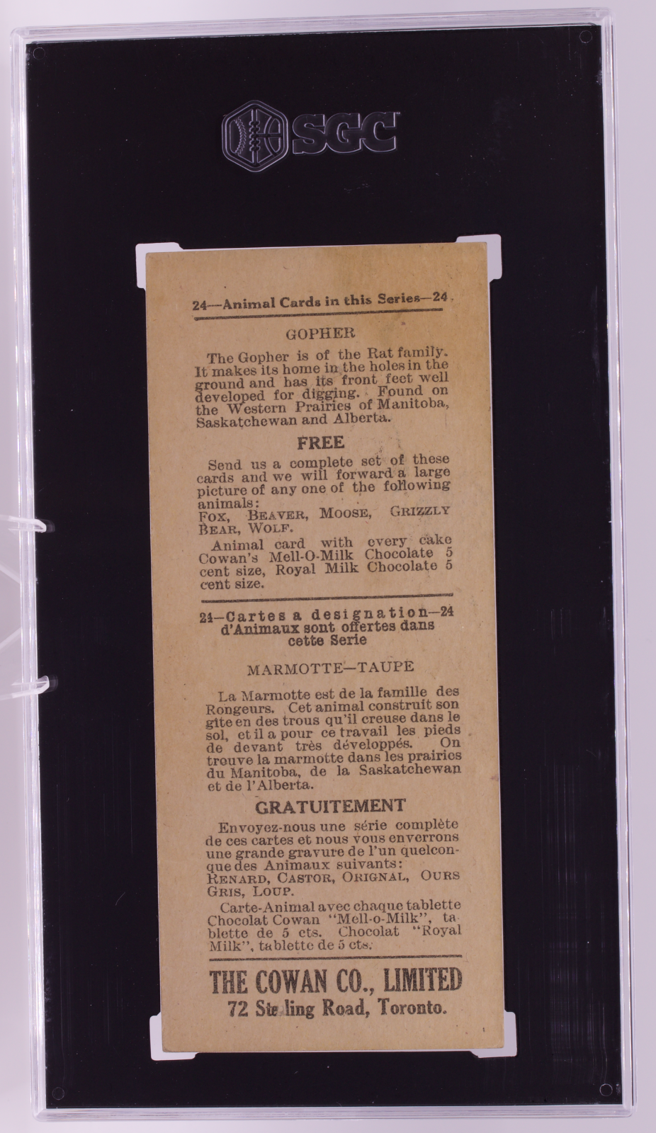 1920 Cowan Co V2 Animal Cards #3 Gopher SGC 1 PR Canadian Chocolate