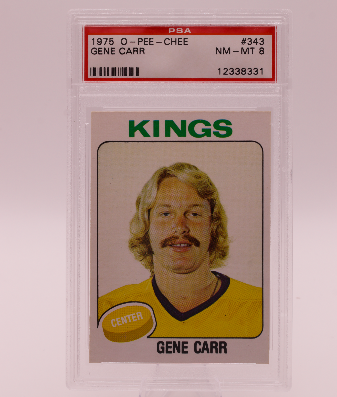 1975 O-Pee-Chee #343 Gene Carr PSA 8 NM-MT Los Angeles Kings Vintage Hockey