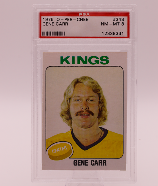 1975 O-Pee-Chee #343 Gene Carr PSA 8 NM-MT Los Angeles Kings Vintage Hockey