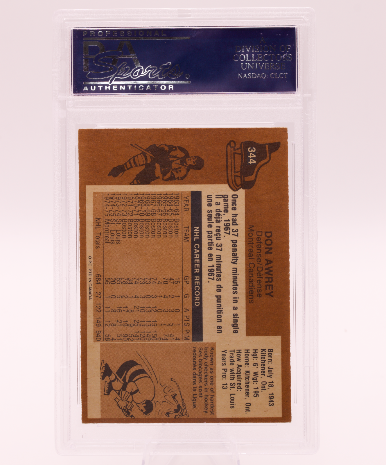 1975 O-Pee-Chee #344 Don Awrey PSA 8 NM-MT Montreal Canadiens Vintage Hockey